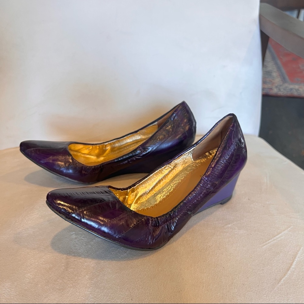 Anthropologie purple leather wedges.
